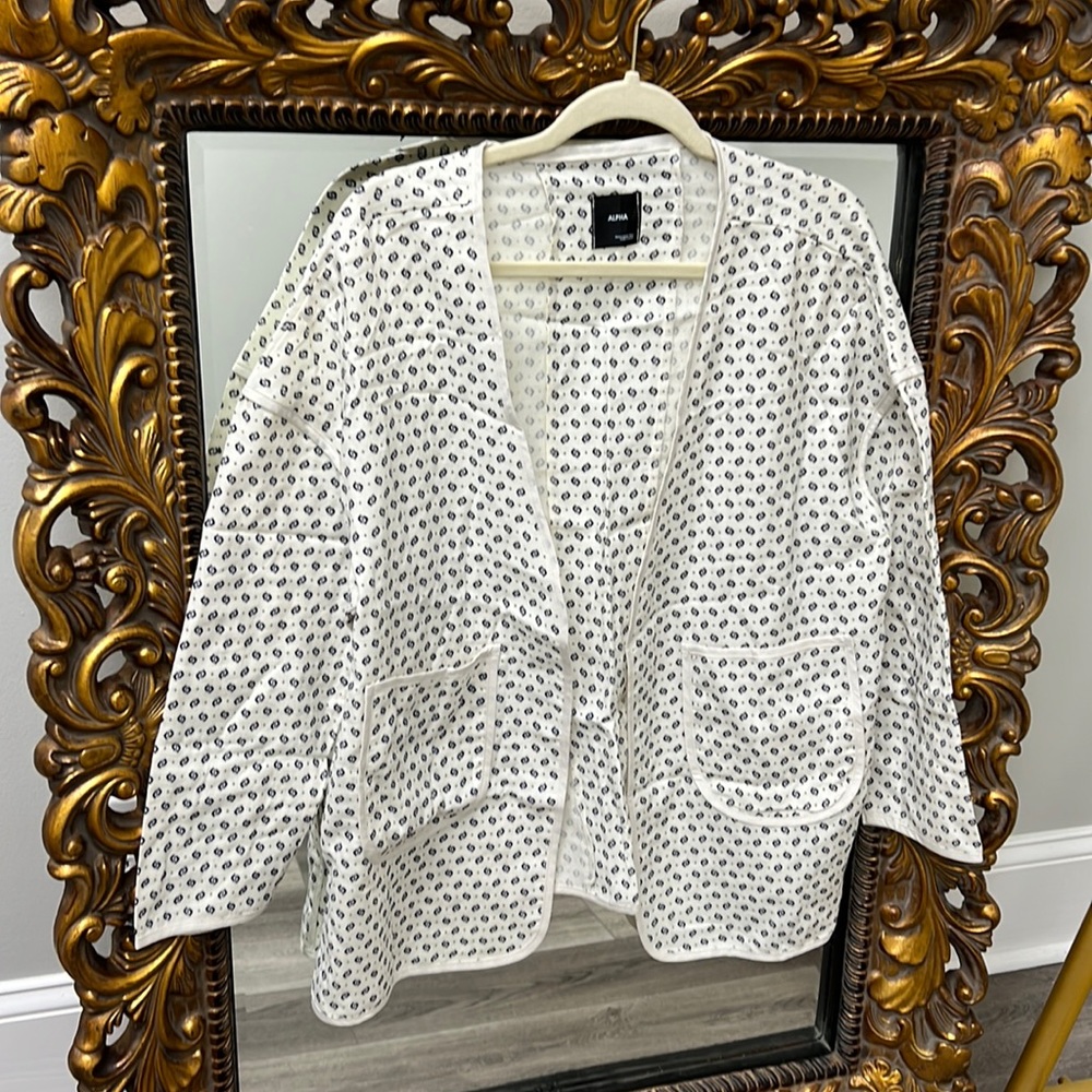 Alpha Ebenezer White & Black Polka Dot Open Cardigan